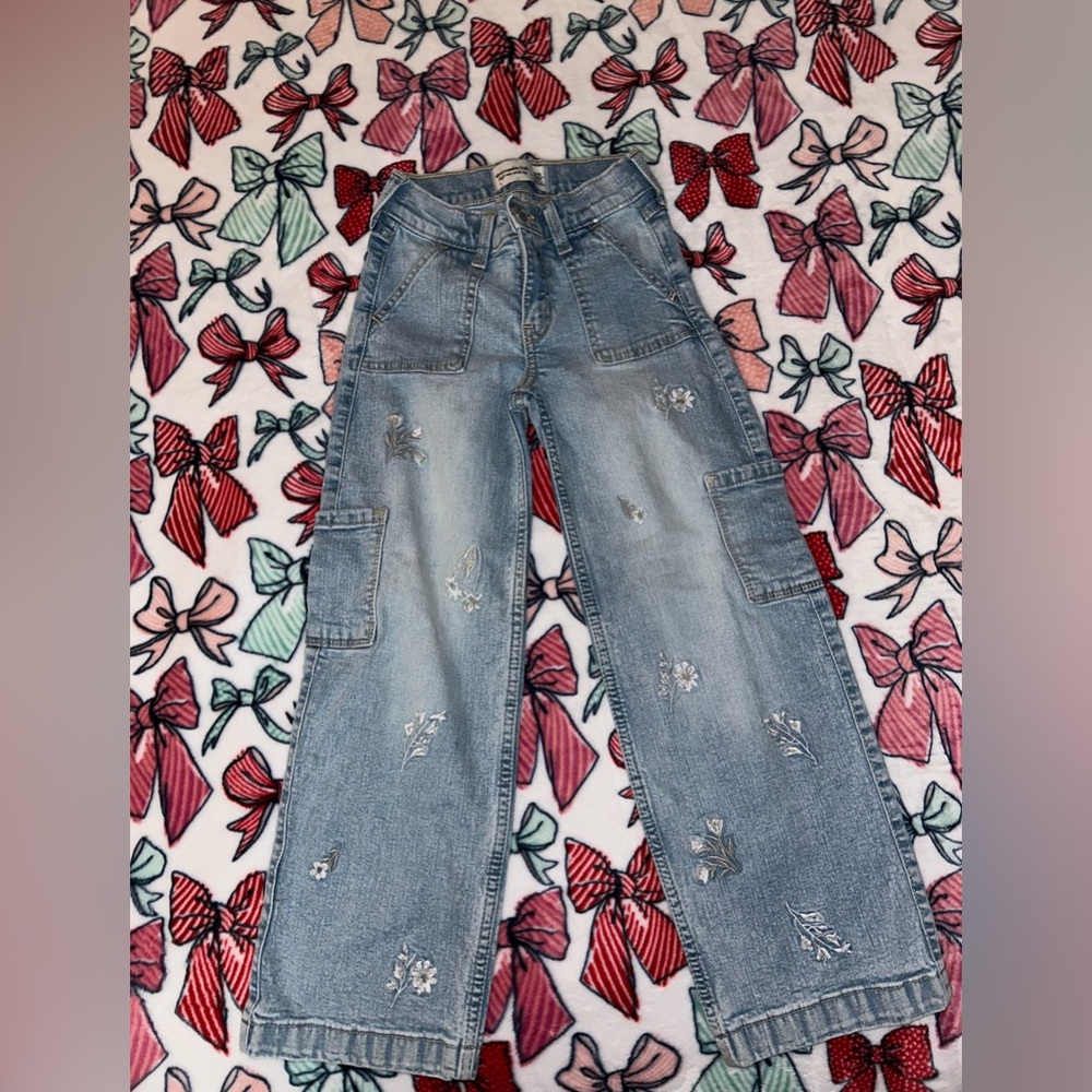Abercrombie Kids Light Blue Flare Jeans with Floral Details